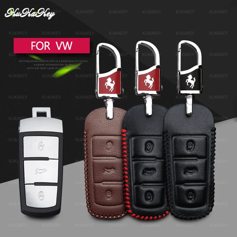 KUKAKEY чехол для ключа из натуральной кожи Volkswagen VW Golf 4 5 6 7 Mk7 Passat B5 B6 B8 B7 Polo Sharan Beetle
