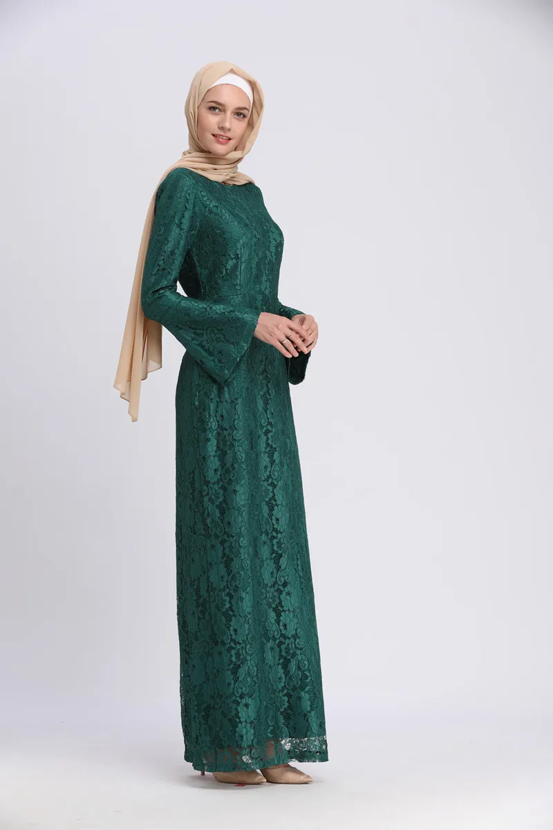 Элегантное мусульманское кружевное платье-футляр abaya, макси, кардиган с расклешенными рукавами, длинные халаты, туника, мусульманская одежда