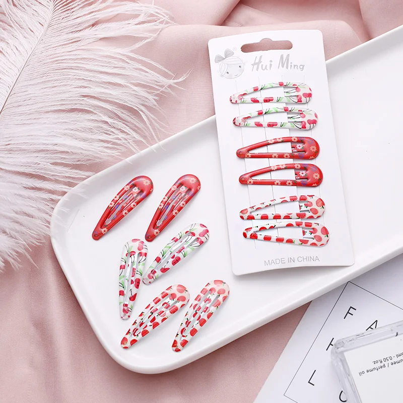 6 шт./компл. новые женские заколки для волос с милым принтом в виде цветов и вишни