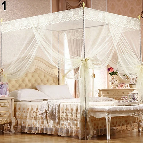 

European Style 4 Corner Post Romantic Princess Lace Canopy Mosquito Net No Frame for Twin Full Queen King Bed Netting Bedding