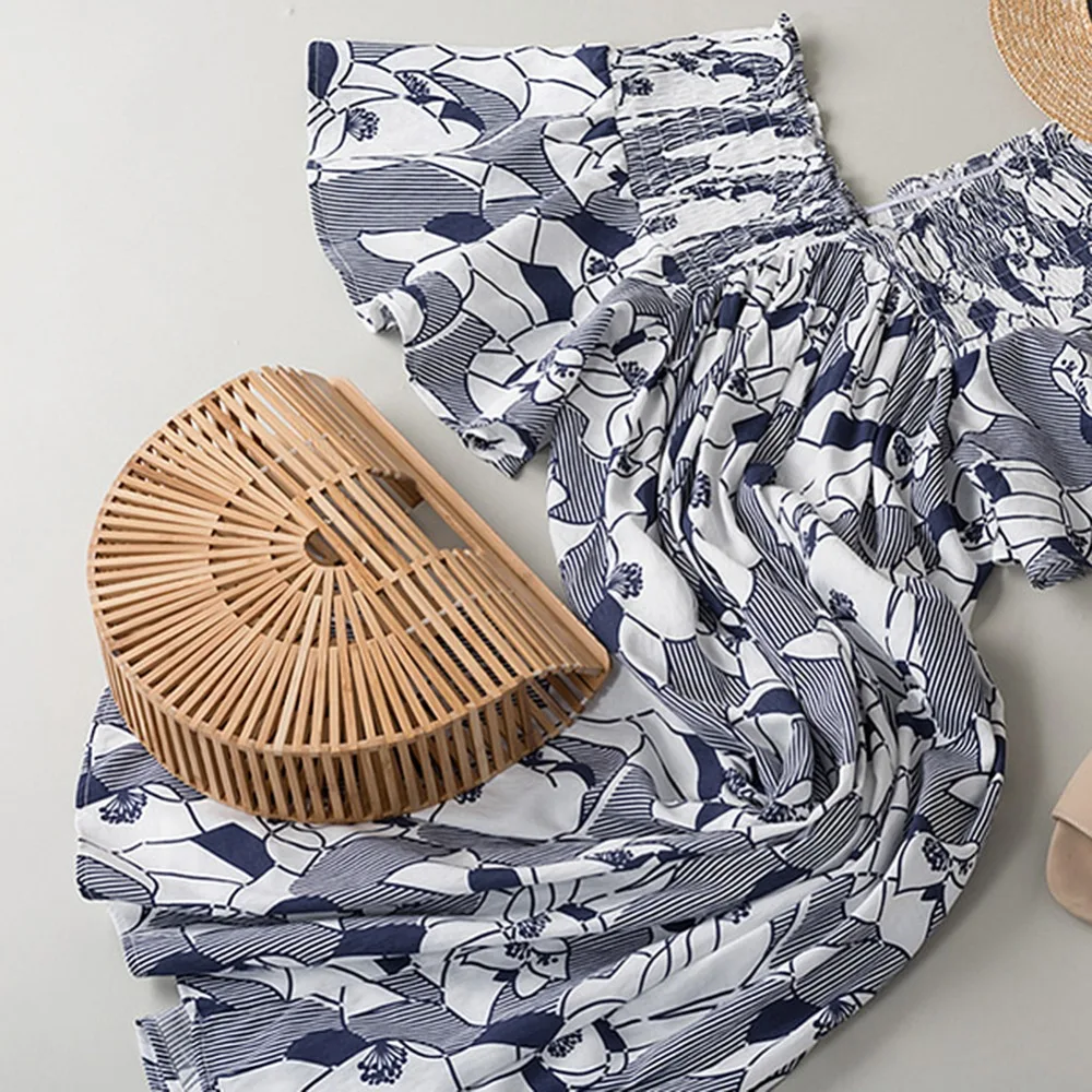 Женское летнее платье макси с коротким рукавом и цветочным принтом|Женские