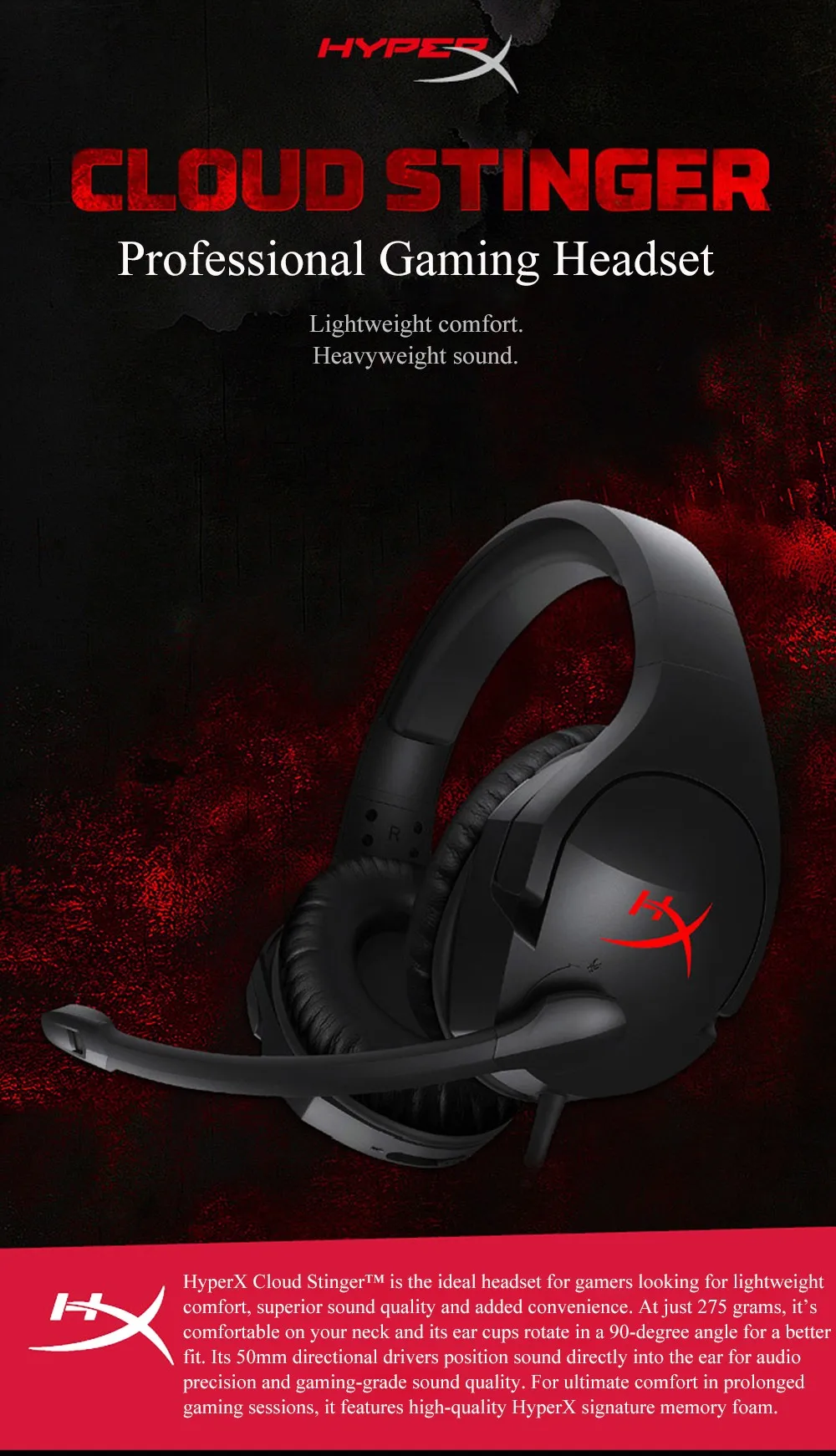 Игровые наушники kingston HyperX Cloud Stinger с микрофоном