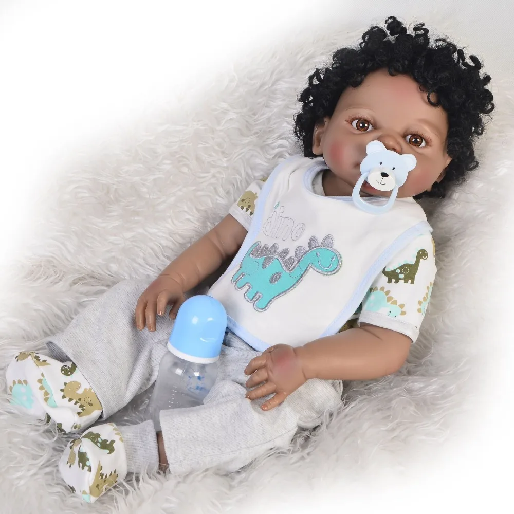 Кукла реборн 23 дюйма полностью силиконовая черная кукла младенец реальный