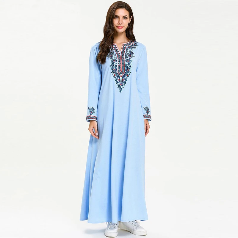 Женское мусульманское платье с цветочной вышивкой длинное большого размера