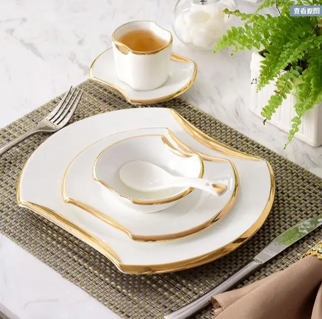 Free shipping 2018 Fashion 6-piece western plate steak tableware dish ceramic silver/gold rim bowl set house warming gift | Дом и сад