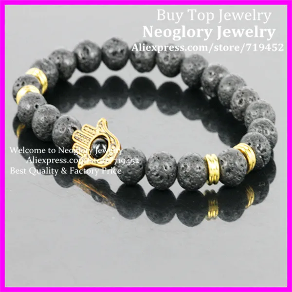 1 шт. 10 шт 8 мм черная лава энергетические каменные бусины браслет золото хамса