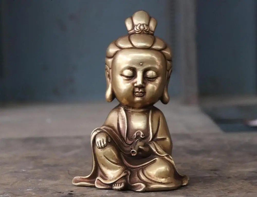 Тибетская медная статуя богини Будды Tongzi Kwan-Yin GuanYin Bodhisattva