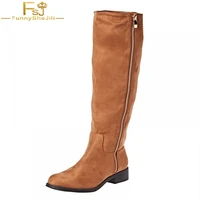 fsj brown fashion 2021 flat heels both side zipper knee high boots round toe shoes woman autumn winter black booties plus size