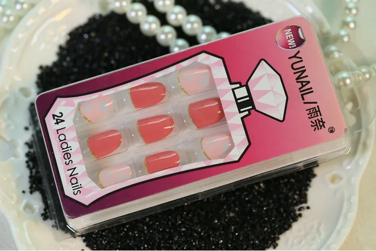 Цвет порошок Поддельные Гвозди круглый aritificial нажмите на советы персик красный