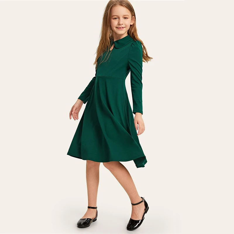 SHEIN Kiddie/красное однотонное расклешенное платье с оборками, трапециевидной формы, с поясом, летнее праздничное платье, рукав-волан, с пуговицами на спине, платья-миди для девочек