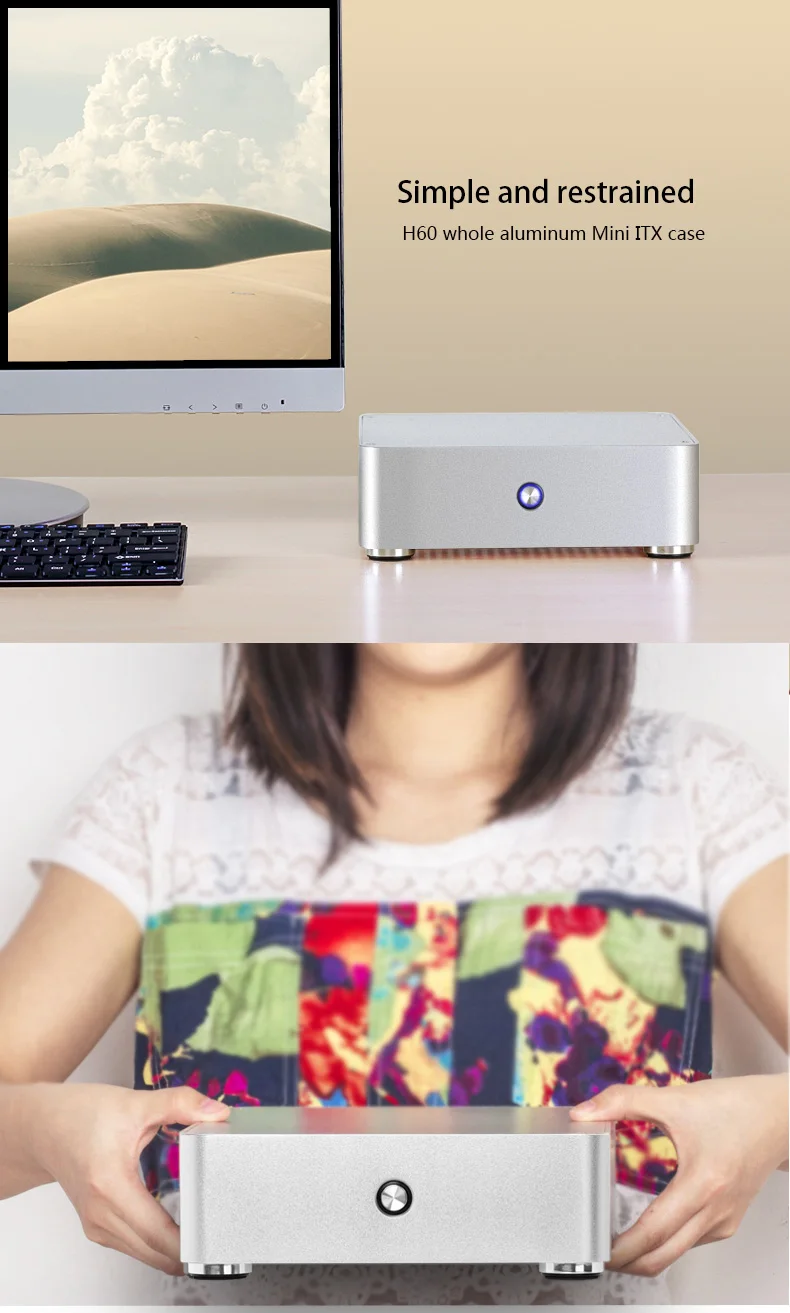H60 mini-ITX шасси HTPC алюминий 3,5 ''HDD поддержка DC-ATX мощность мини Чехол HTPC wifi COM PCI аудио порты