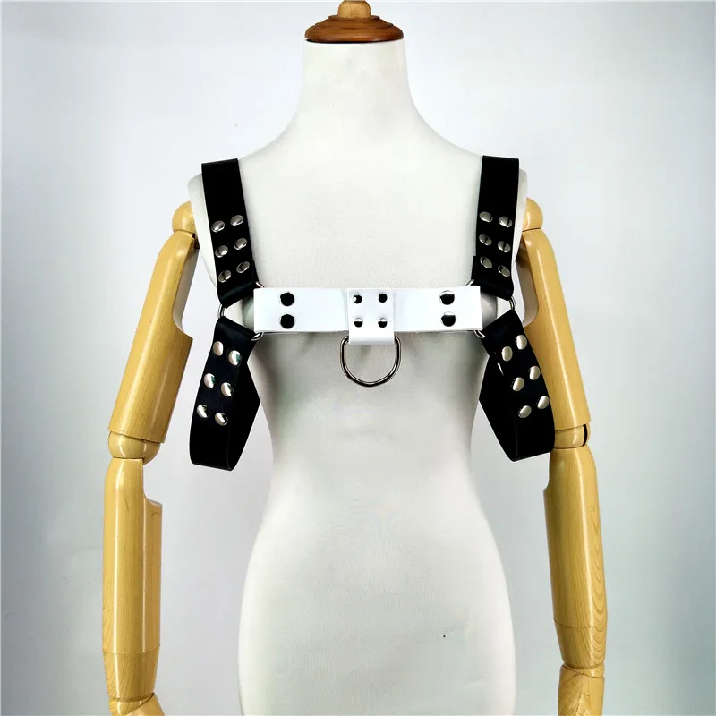 white and black UYEE кожаное белье ремни нагрудный ремень для Тела Бондаж сексуальный костюм фетиш жгут для мужчин Экзотическая одежда ночной клуб Косплей LM-002 - Цвет: white and black