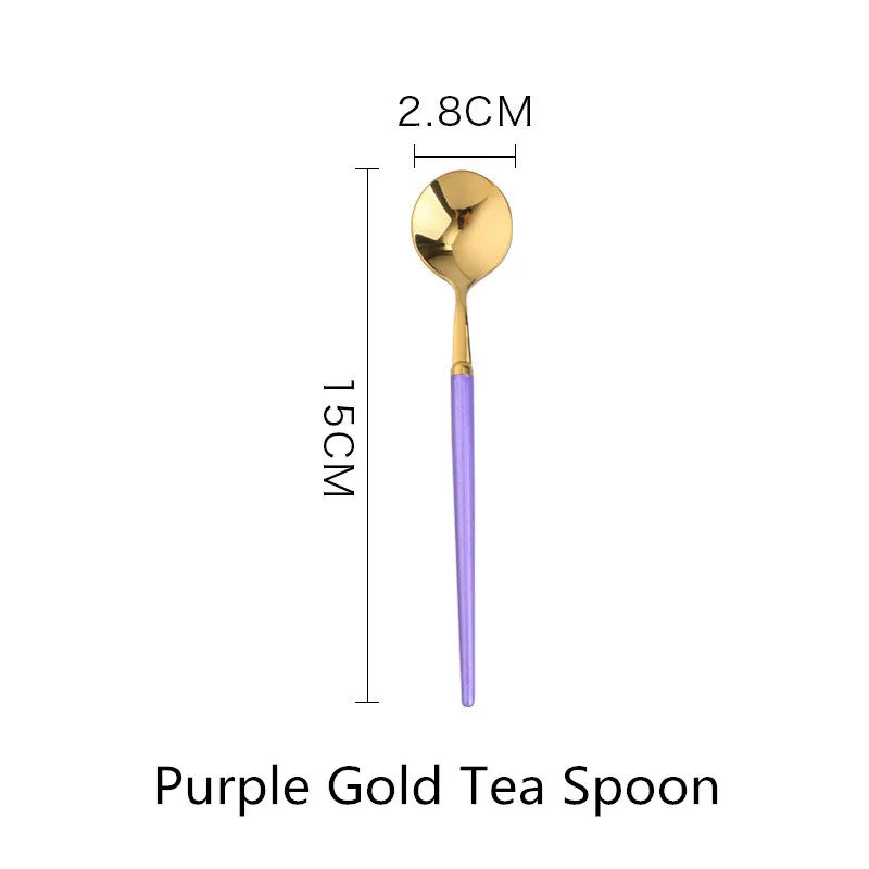 Purple Gold TeaSpoon 1 шт. столовый набор столовых приборов, ножи, вилки, ложки, Западная кухня, столовая посуда из нержавеющей стали, домашние вечерние столовые приборы, набор посуды - Цвет: Purple Gold TeaSpoon