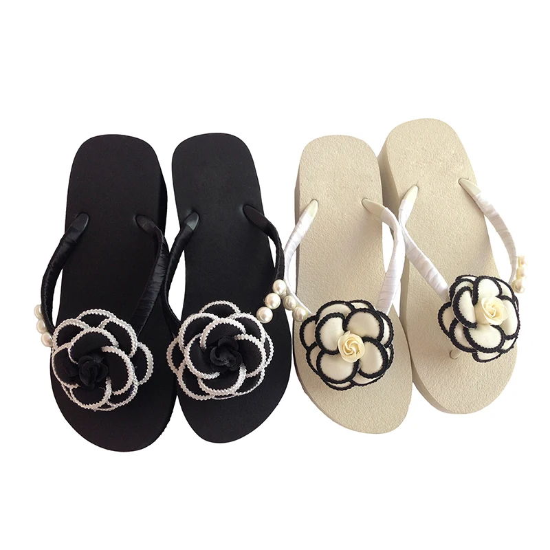 Женские Вьетнамки ручной работы Yeshitop черные и белые сандалии на платформе