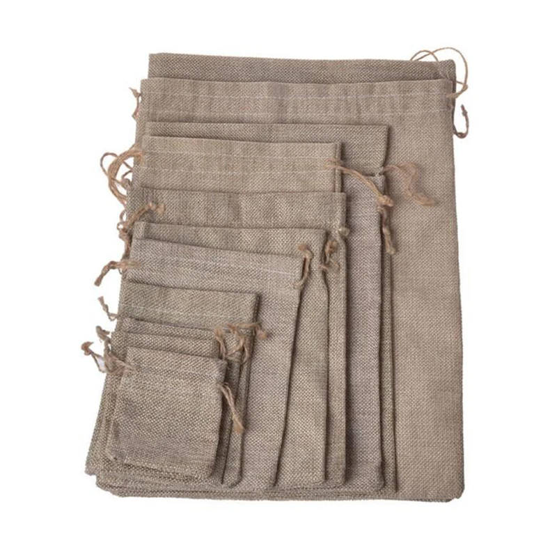 Лидер продаж! 20 шт./лот джутовый мешок разных размеров льняной пеньковый шнурок