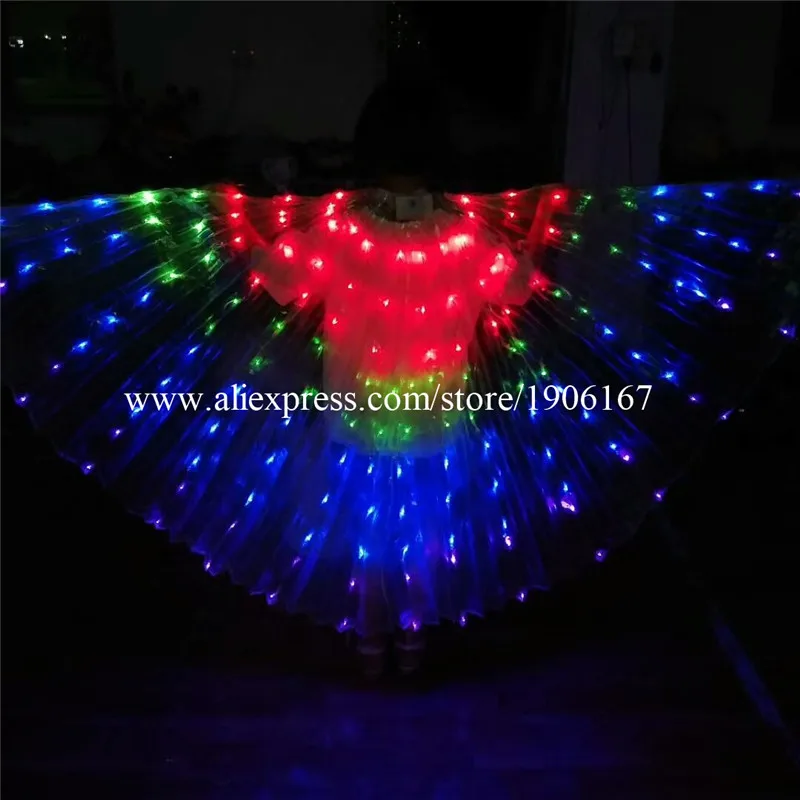 Цена 2018 Новый RGB цветной реквизит для выступлений женские танцевальные аксессуары DJ LED ISIS Крылья Светящиеся Крылья костюм LED крылья бабочки Радуг...