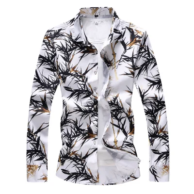Мужская Осенняя рубашка с длинным рукавом и принтом молодежная модная гавайская