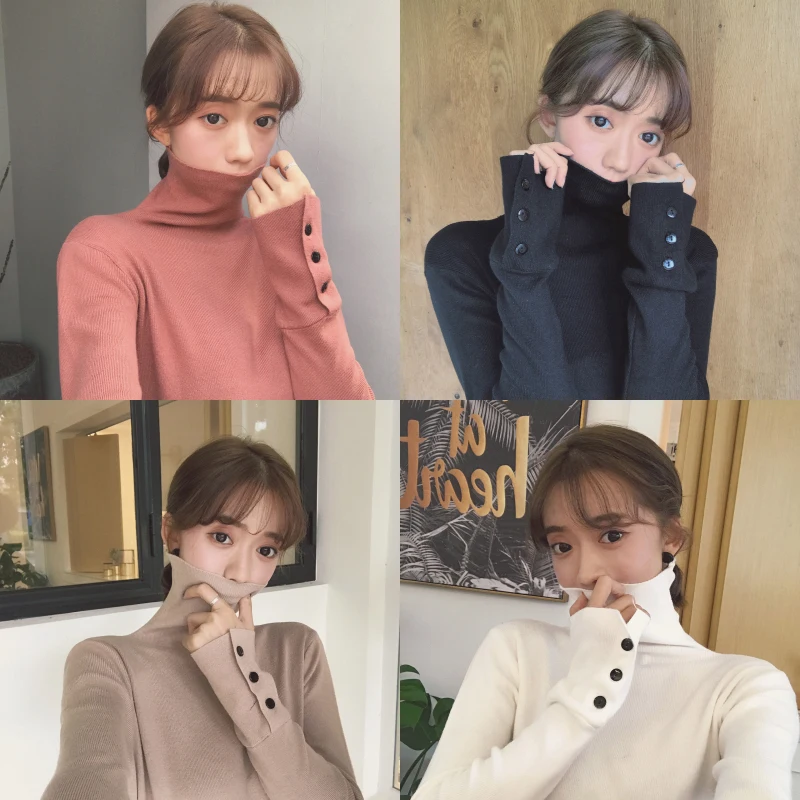 Мода 2019 новинка весна-осень женский свитер с высоким воротом вязаный длинный