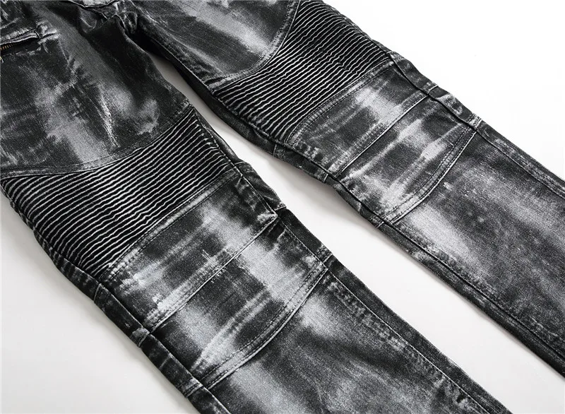 Мужские байкерские джинсы облегающие джинсовые брюки с принтом и покрытием