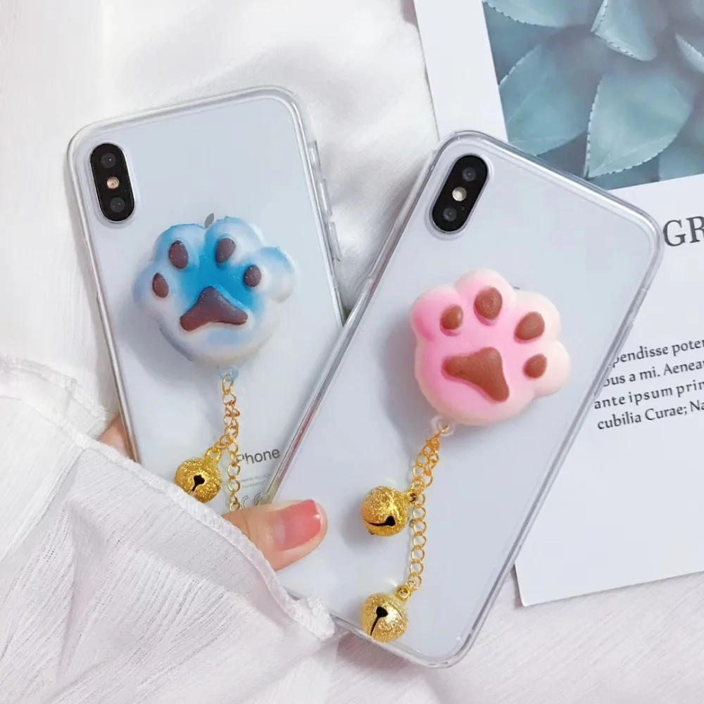 3D кошка лапой мягкими телефон чехол для iPhone X 6 7 8 Plus Clear ТПУ Силиконовый гель