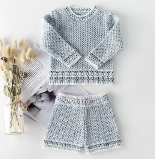 Sky Blue Весенняя одежда для маленьких девочек; детский вязаный комбинезон; Комплект для новорожденных; кардиган для маленьких девочек; свитер для маленьких мальчиков; хлопковое пальто; Детский комбинезон - Цвет: Sky Blue