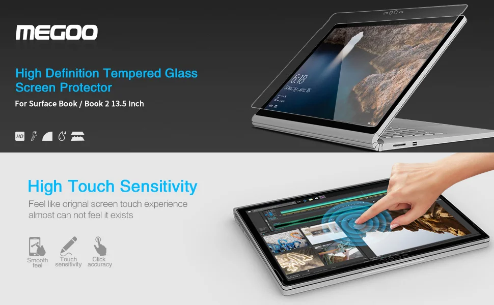 MEGOO Surface Book 2 защита экрана из закаленного стекла совместима с microsoft Surface Book/Book 2 13,5 дюйма