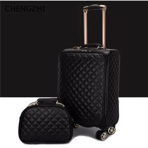 a set CHENGZHI 2" 24" дюймов женский розовый черный Дорожный чемодан spinner pu кожаный багажный набор Дорожная сумка на колесах - Цвет: a set