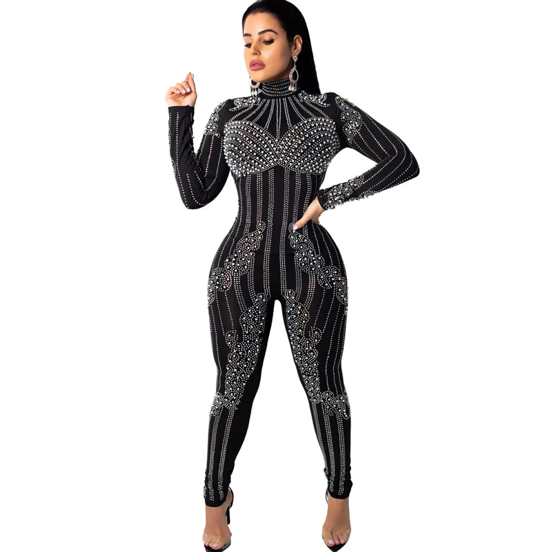 Женский модный клубный костюм с блестками сетчатый комбинезон женские