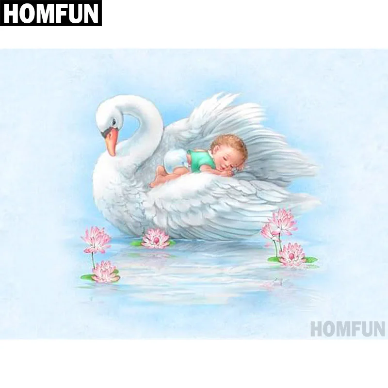 Алмазная 5D картина HOMFUN Лебедь и малыш вышивка крестиком из квадратных/круглых