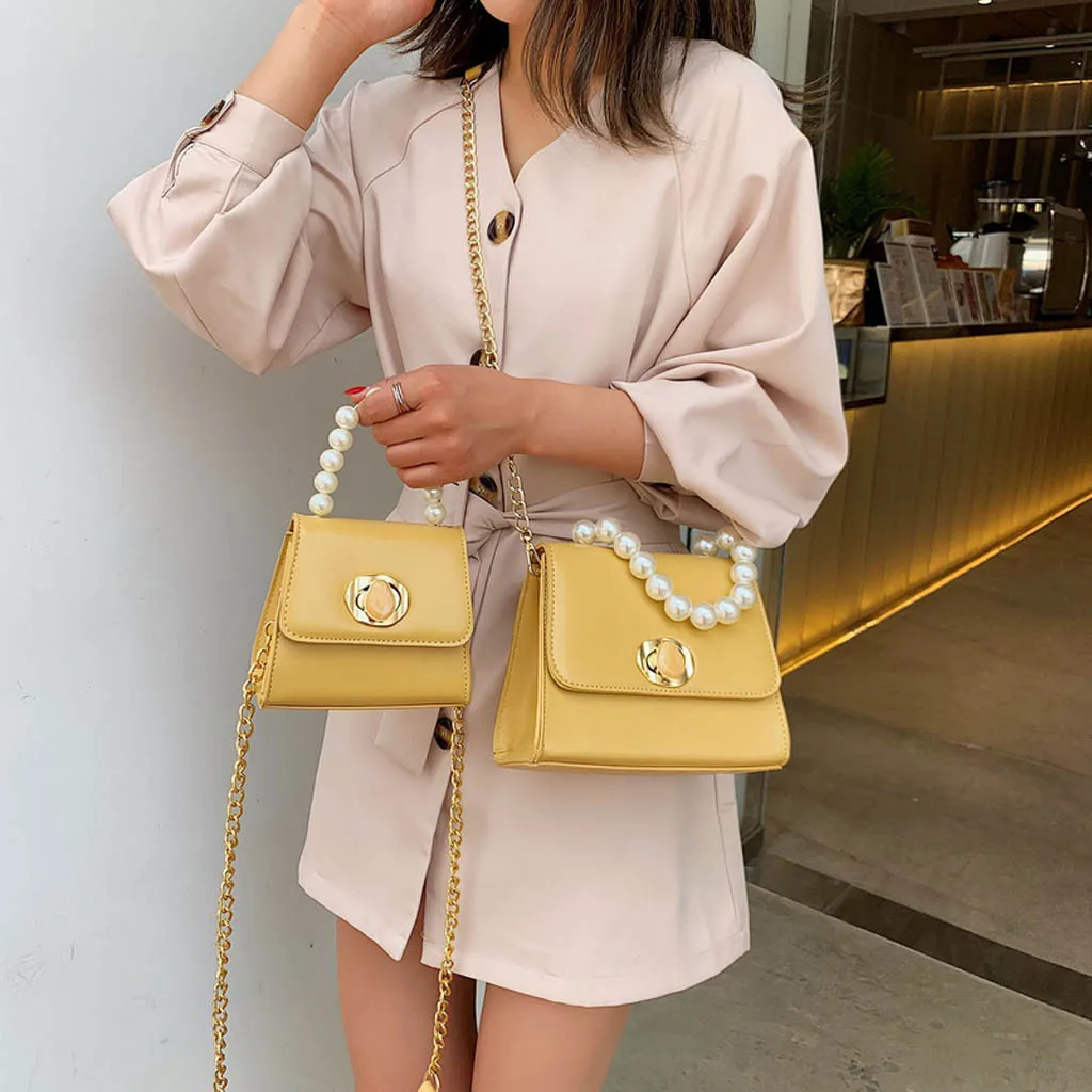 Модная женская сумка с застежкой и жемчугом однотонные цепи на плечо мужская