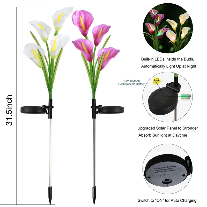 Outdoor Solar Garden Lights Led Powered Stake Path With 8 Calla Lily Flower Multi-Color Changing S | Лампы и освещение