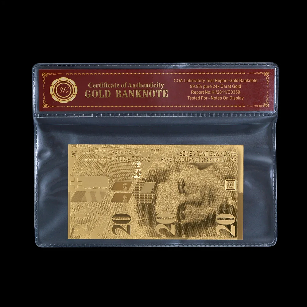 Швейцарская 24k позолоченная банкнота 1000 Швейцарский франк Золотая бумага деньги с пвх рамкой для домашнего декора и коллекции - Цвет: style 19