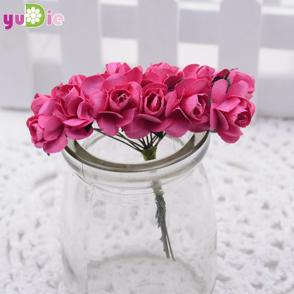 rose Red 12 шт./лот 1,5 см мини бумага розы цветы свадебное оформление букета бумага цветок для DIY Бумага в форме цветков для скрапбукинга дешевые Флорес - Цвет: rose Red