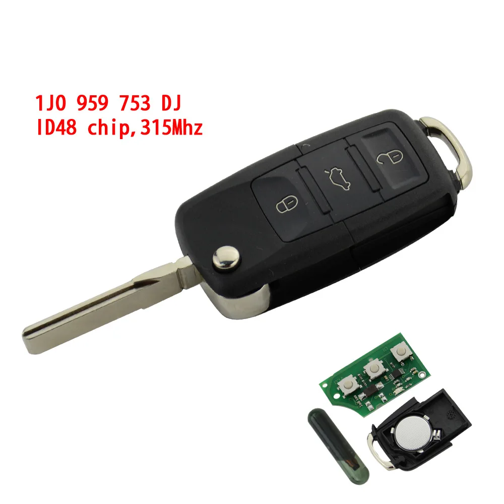 OkeyTech 433 МГц 3 кнопки флип ключ Switchblade дистанционный ключ крышка брелок с ID48 чип для VW PASSAT 2002-2005 Polo Skoda 1K0959753G - Количество кнопок: 1JO 959 753 DJ