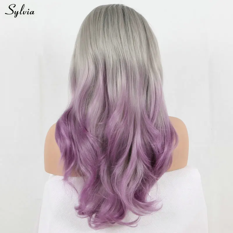 Sylvia натуральные волосы черные корни Омбре Серебристые Серые Фиолетовые три тона