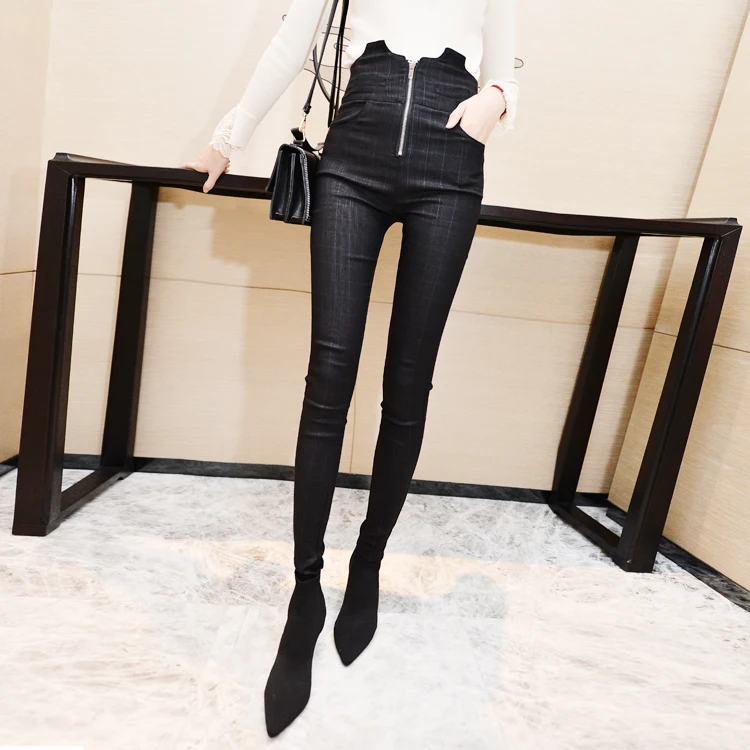 Утолщенные флокированные обтягивающие джинсы с высокой талией узкие брюки