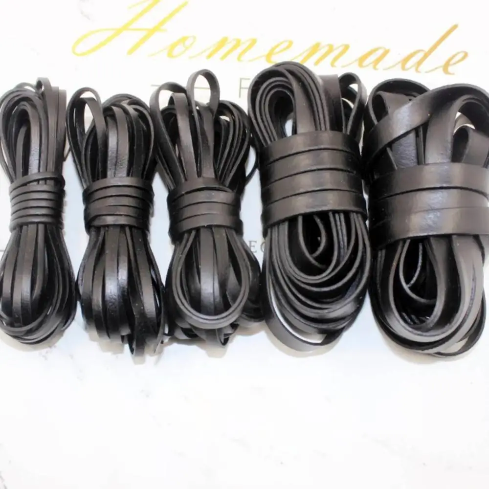 black Regelin 2 м черный/Кофе коровья кожа ремень выводы 3/4/5/8/10 мм плоский кожаный шнур Строка Веревка DIY Изготовление браслета ожерелья - Цвет: black