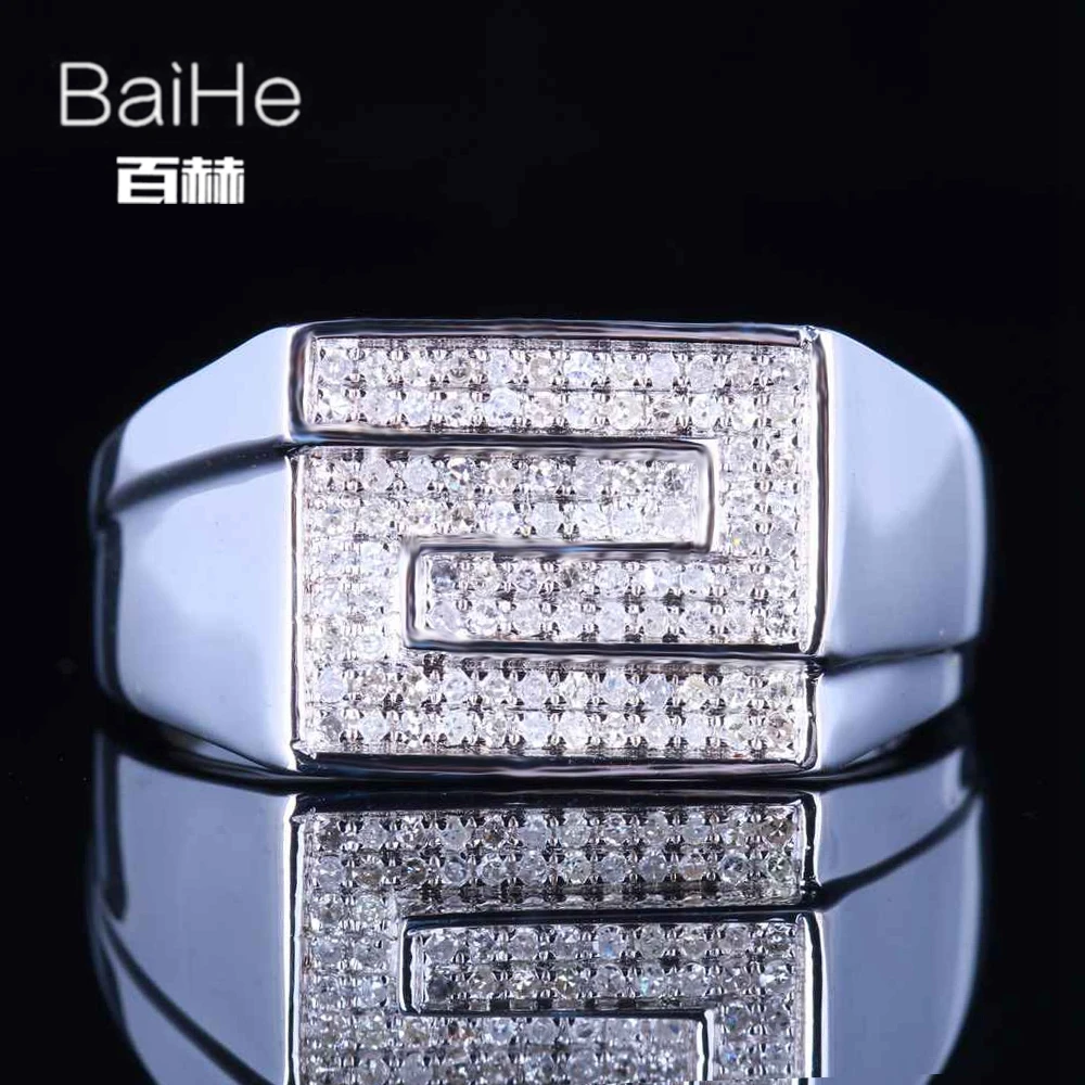 Baihe SOLID 14 К из белого золота(au585) 0.4ct CERTIFIED H/SI круглая огранка из натуральной бриллиантами свадебные Для мужчин Мода кольцо