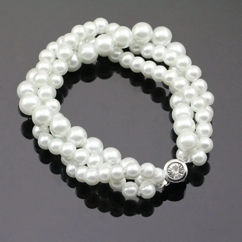 

Браслеты с жемчугом свадебные, браслеты с пресноводным жемчугом белого цвета 4-8 мм, ювелирные изделия из натурального жемчуга, очаровательн...