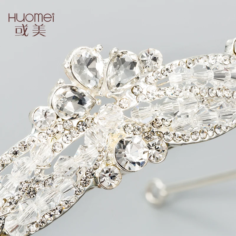 Luxurious Wedding Jewelry Handmade Bridal Crowns Tiaras Silver Headpiece Elegant Crystal Rhinestone Headwear Accessories Huo Mei |