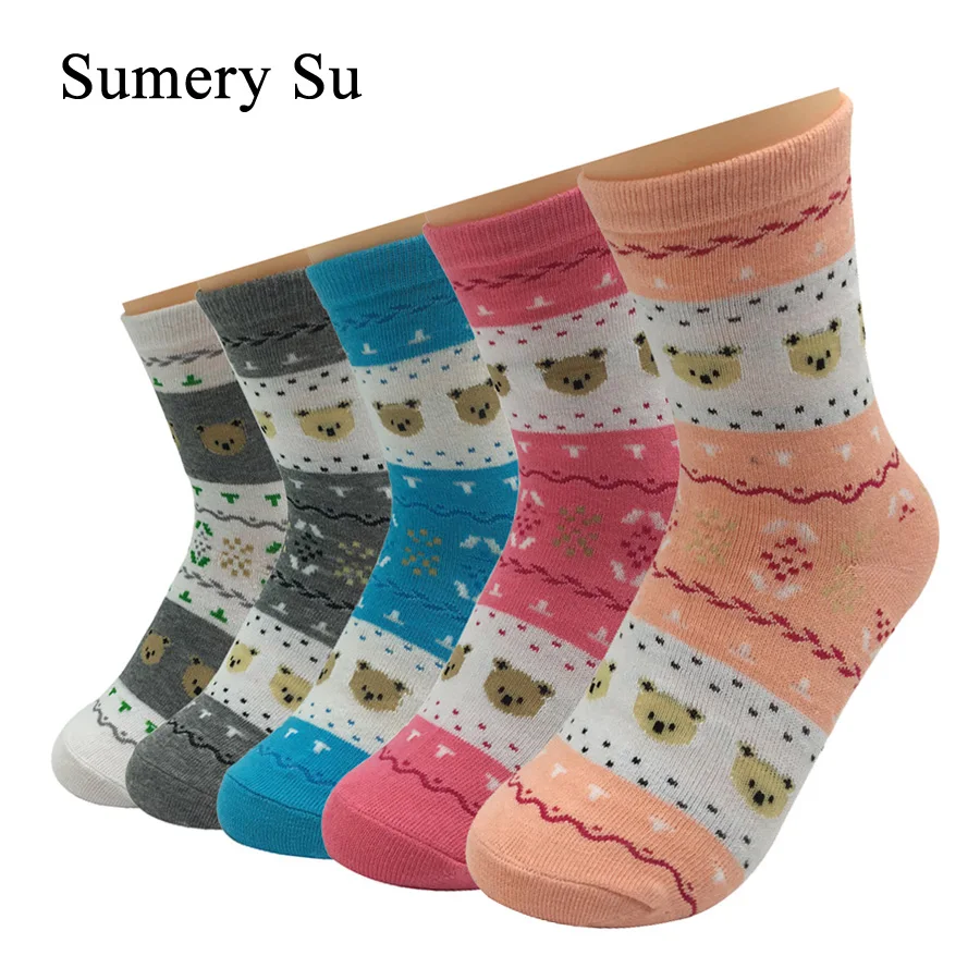 5 Pairs/Lot Socks Girls Cotton Cute Little Bear Long Socks Birthday Sweet Gifts 3 Styles