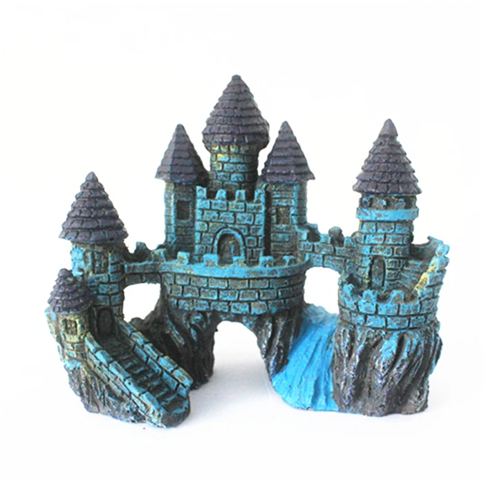 Декор для аквариума замок аквариум орнамент Искусственный Betta Cave Fish Hideout Cave House виллы Голубое украшение