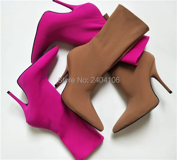 Ботильоны женские стрейчевые заостренный носок высокий каблук шпилька модные