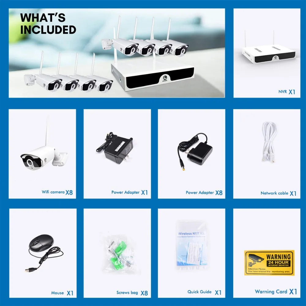 8CH CCTV система P2P беспроводная 1080P HD NVR с HD 2.0MP наружная инфракрасная Водонепроницаемая Wifi камера безопасности Система наблюдения комплект