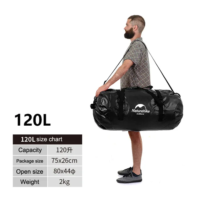 Black 120L Naturehike 40L/60L/90L/120L большой емкости открытый водонепроницаемый плавательный мешок дрейфующий пляж плавание мобильный телефон водонепроницаемый мешок - Цвет: Black 120L