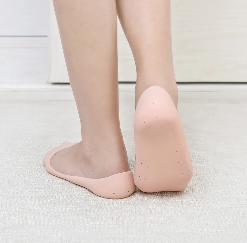 Beige Soumit мягкий силиконовый гель увлажнение, Спа Отшелушивающий носок колодки для женщин и мужчин пятки сухой твердой, потрескавшейся кожи увлажняющие Вставки колодки - Цвет: Beige
