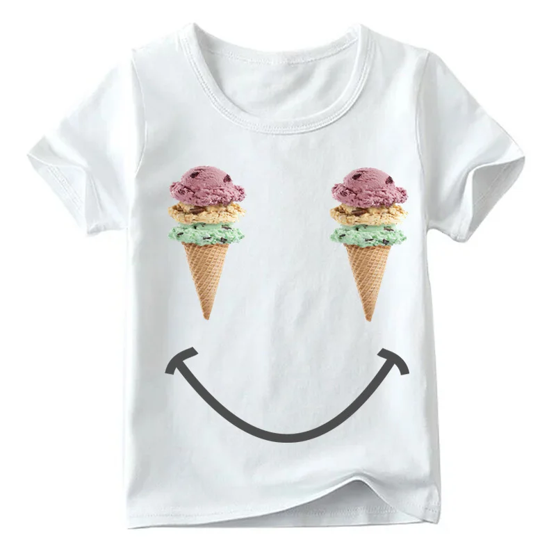 2019 детская забавная Футболка с принтом мороженого и улыбки летние топы коротким
