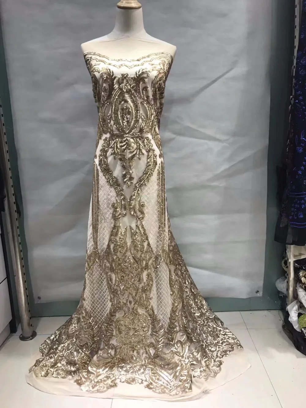

embroidery french net tulle mesh lace SYJ-11289 with sequins for wedding/evening dress