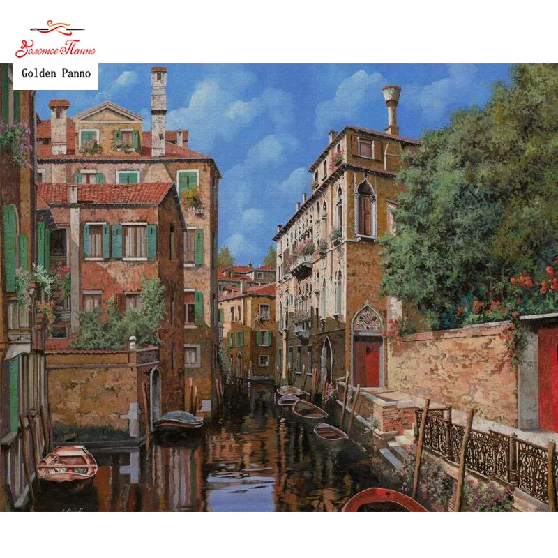 

Golden Panno DIY DMC 14CT 11CT DMC hand made cross stitch kits Needlework embroidery wall decoration large city 0731