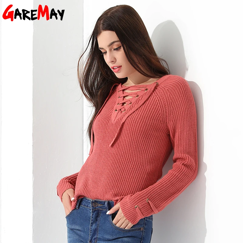 Sweater Women Pullover Long Sleeve Knitted jumper Sexy Tops Winter Women's Sweaters Knitwear Pull Femme Hiver 2022 GAREMAY | Женская